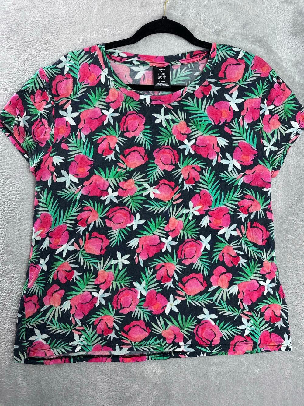 RVCA x Stacey Rozich Pink Floral Watercolor Recess Tee T-Shirt Modal Medium M